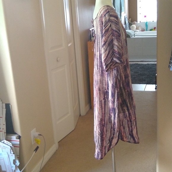 Nik +Zoe silk purple floaty silk blend tunic in pink purple white print medium - Picture 2 of 8